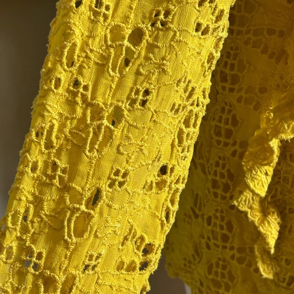 Anthropologie clementine Ruffled eyelet Blouse in vibrant mustard yellow size 4
